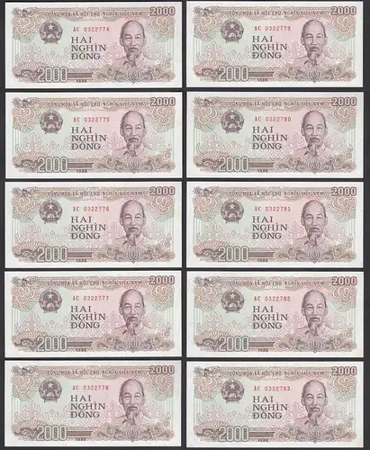 Vietnam 10 Stück á 2000 2.000 Dong 1988 Pick 107a UNC (1)    (89230