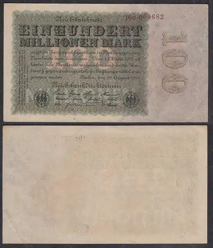 Ro 106c - 100 Million Mark 1923 Pick 107 FZ: G - BZ: 16 - XF (2)     (27363