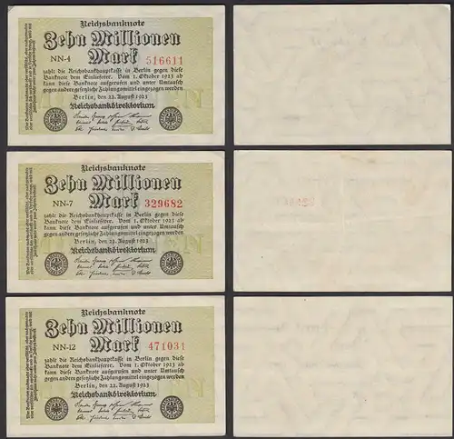 Ro 105a - 3 Stück á 10 Millionen Mark 1923 Pick 106a FZ: NN BZ: 4,7,12   (29840