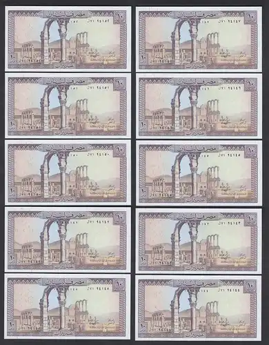 LIBANON - LEBANON 10 Stück á 10 Livres Banknote Pick 63f 1986 UNC (1)  (89030