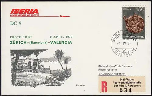 Liechtenstein Erstflug IBERIA 1978 Zürich-Barcelona-Valencioa DC-9   (23287