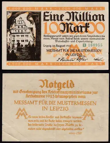 Leipzig 1 Millionen Mark 1923 Messeamt für Mustermessen Serie B  (14761