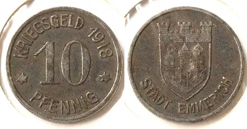 EMMERICH 10 Pfennig 1918 Notgeld Kriegsgeld Eisen Funck 118.2  (n771