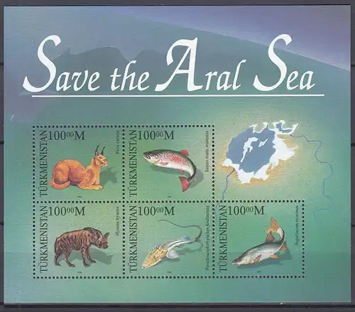 Turkmenistan Block "Rettet den Aral See" Tiere und Fische ** MNH   (65566