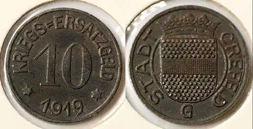 Crefeld (Krefeld) 10 Pfennig 1918 Kriegsgeld Notgeld Eisen Funk 84.9A   (n753