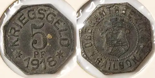 GAILDORF 5 Pfennig 1918 Kriegsgeld Notgeld Eisen Funk 149.1    (n799