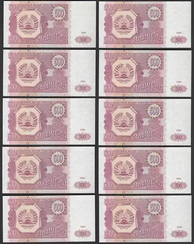 Tadschikistan - Tajikistan 10 Stück á 500 Rubel 1994 Pick 8a UNC (1)   (89250