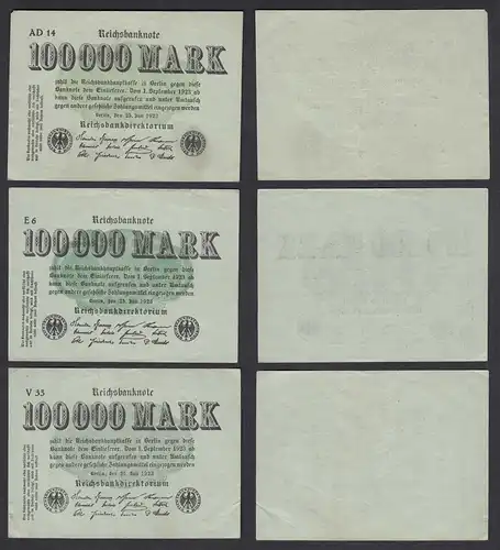 Ro 90a - 3 Stück á 100 tausend Mark 1923 Pick 91a FZ: AD,E,V BZ: 14,6,33  (30003