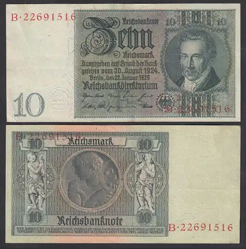 Ros 173a 10 Reichsmark 1929 Pick 180a VF+ (3+) UDR F Serie B   (30011