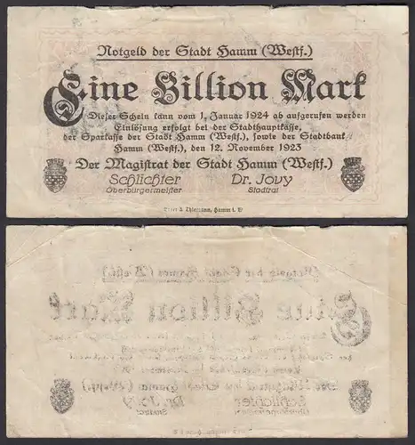 Westfalen - Hamm 1 Billion Mark Notgeld 1923 stark gebraucht   (30015