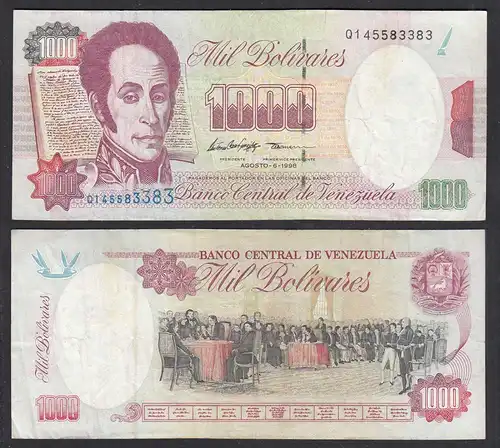 Venezuela 1000 Bolivares Banknote 6.08.1998 Pick 76d VF (3)   (27798