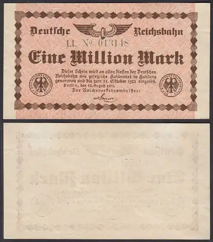 Reichsbahn Berlin 1 Million Mark 1923 XF Serie LL  (30027