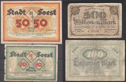 4 Stück alte Notgedscheine Dortmund-Hörde,Soest,Remscheid  1922-23    (30090