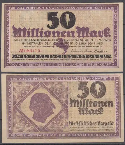 PROVINZ WESTFALEN Münster 50 Millionen Mark 1923 Notgeld 6-stellig rot   (30105