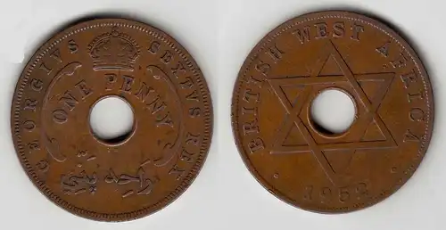 Britisch WEST-AFRIKA 1 Penny Münze 1952   (29996