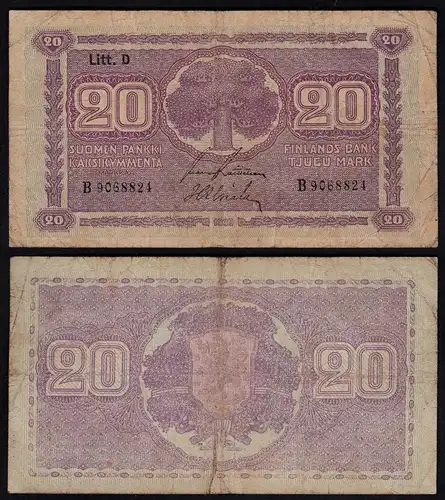 FINNLAND - FINLAND 20 MARKKA 1939 Litt. D PICK 71a F- (4-) Serie C   (23627