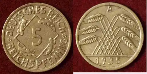 5 Reichs-Pfennig DR 1935 A Jäger Nr. 316    (9814