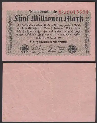Ro 104a 5 Millionen Mark 1923 Pick 105 Serie H VF (3)   (30150