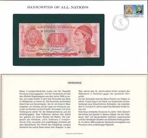 Honduras 1 Lempira Banknotes of all Nations 1968 Pick 82c UNC (1)   (12710