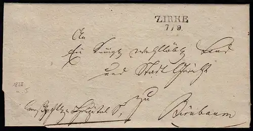 Preussen 1838 Brief ZIRKE (Posen) nach BIRNBAUM m.Inhalt  (23459