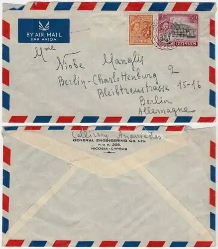 Cyprus 1956 Airmail Cover to Berlin Germany  (28612
