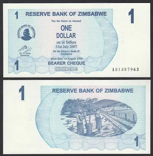 SIMBABWE - ZIMBABWE 1 Dollars 2007 Pick 45 UNC (1)     (30169