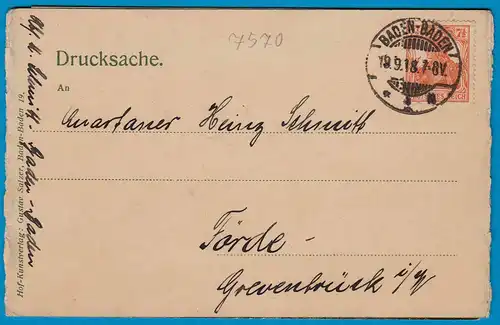  AK 3-fach Faltkarte Baden-Baden Gesamtansicht 1918  (1769