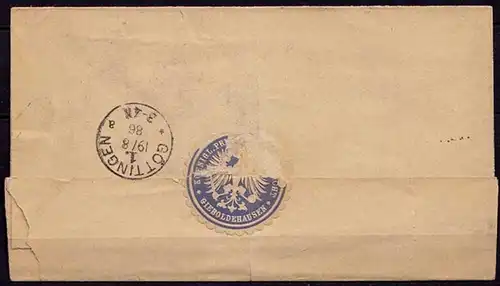 DR GIEBOLDEHAUSEN Vollstempel 10 Pfg.1886 anh. Zwischensteg Faltumschlag  (6937