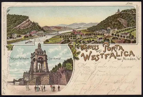 AK Litho Porta Westfalica b.Minden gestempelt Wittekindsberg Porta 1898  (17066