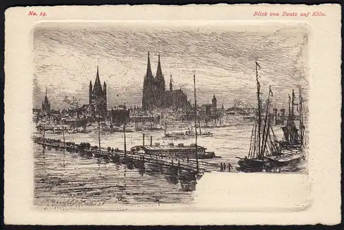 AK Kunstdruck Deutz Blick auf Köln sig.B.Mannfeld 1898 Büttenpapier  (17101