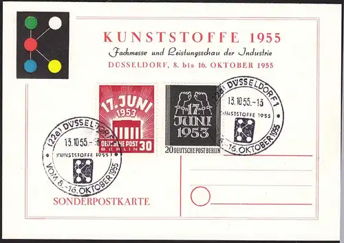 GERMANY BERLIN 17.Juni 1953 Mi.110/11 auf Sonderkarte SST Kunststoffe    (13380
