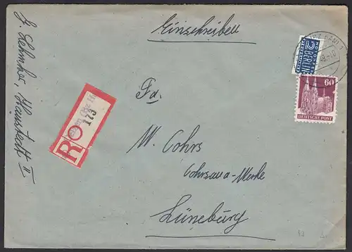 1949 R-Brief Provisorischer R-Zettel Uelzen - Lüneburg  (20616