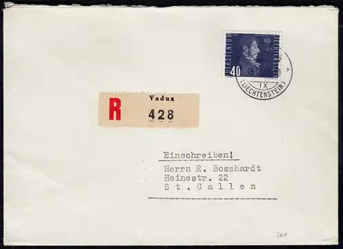 Liechtenstein R-Brief 1949 nach St.Gallen Mi. 261   (23032