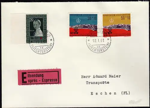 Liechtenstein Express-Brief 1961 Trisen-Eschen Mi. 339,369/70  (23037