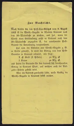 1866 Hannover Königliche Post Aufgabe-Schein Celle-Stargart handschriftlich