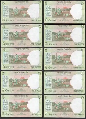 Indien - India - 10 pieces a´5 RUPEES Pick 94 Ab 2009 UNC (1) Letter L    (89260