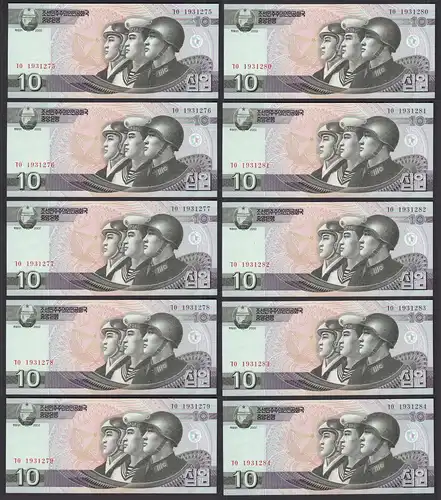 Korea -  10 Stück a 10 Won Banknote 2002 UNC     (89262