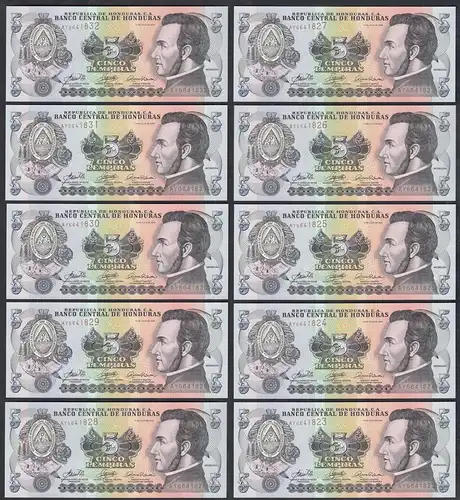 HONDURAS 10 Stück á 5 LEMPIRAS 2006 Pick 91a UNC (1)    (89203