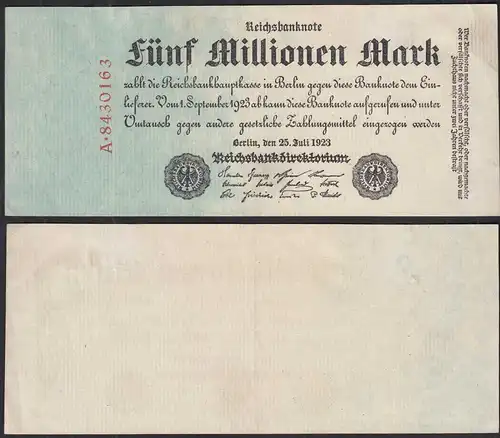 Ros. 94 Pick 95 Reichsbanknote - 5 Millionen Mark 1923 Serie A aUNC (1-)  (30195