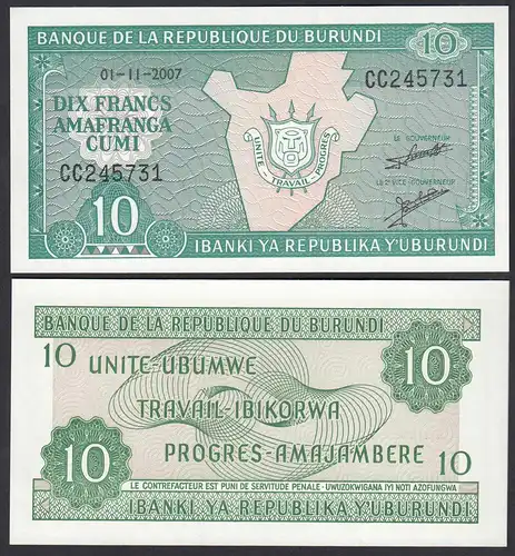 Burundi 10 Francs 01-11-2007 PICK 33e UNC (1)    (30174