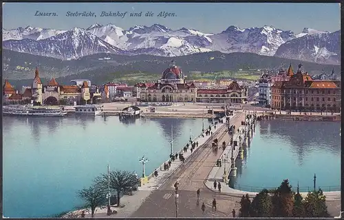 AK Schweiz Luzern Hotel Seebrücke Bahnhof Alpen  (12520