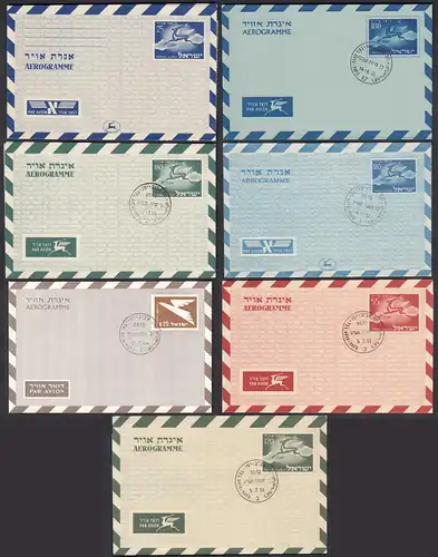Israel 7 Stück Aerogramme - Luftpostleichtbriefe aus den 1950er Jahren  (29892