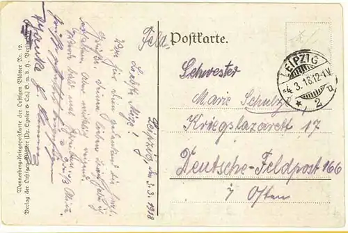 AK Wennerberg-Kriegspostkarte 1918 Feldpost Schwesters Geburtstag   (2980