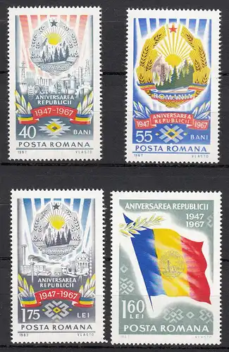 RUMÄNIEN - ROMANIA - 1967 Mi.2658-61 MNH postfr. 20 Jahre Republik  (24657