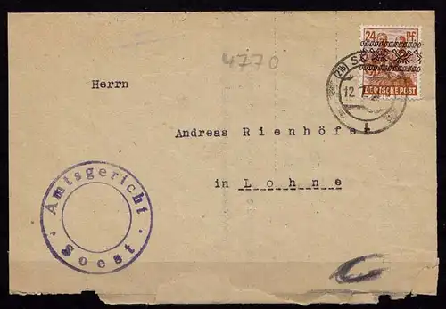 Soest Westfalen 1948 Gerichtsbrief Ladung nach Lohne   (b187