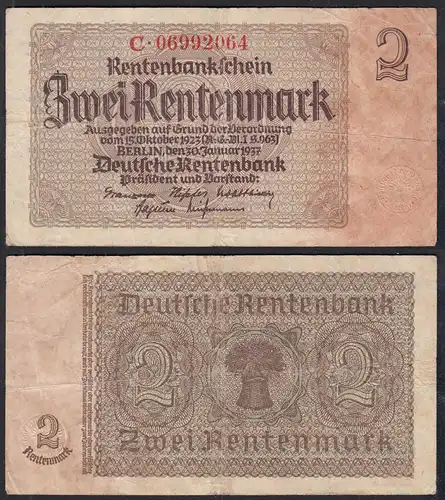 Ros 167b Rentenbankschein Deutsches Reich 2 Rentenmark 1937  VF (3) Serie C