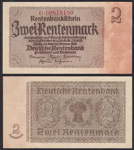 Ros 167b Rentenbankschein Deutsches Reich 2 Rentenmark 1937  aXF (2-) Serie G