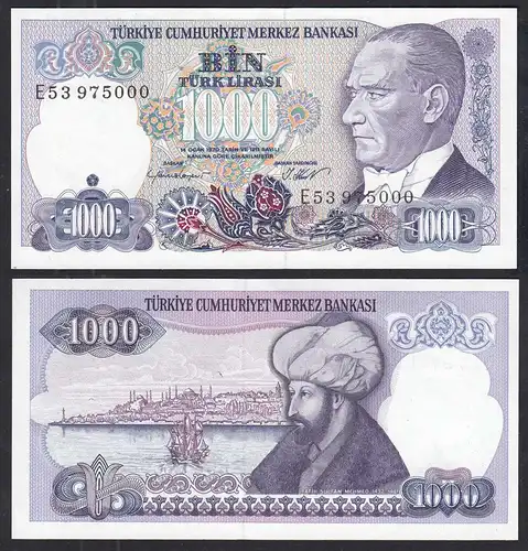 Türkei - Turkey 1000 Lira Banknote 1970 (1986) Pick 196 UNC ATATÜRK  (30262