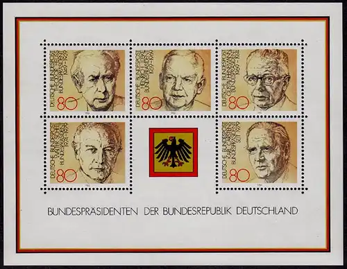 1982 BRD Bund Germany Presidents Mi. 1156-60 SS Block 18 MNH **   (7231