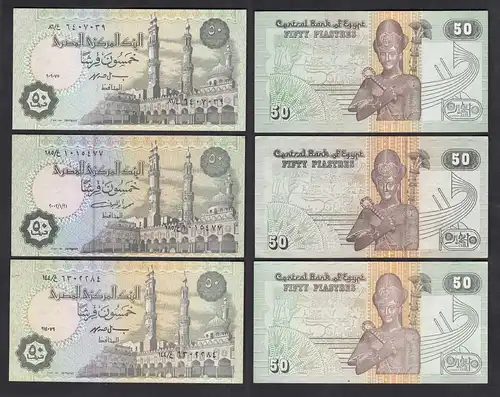 Ägypten - Egypt 3 Stück á 50 Piastres Banknoten verschiedene Jahrgänge  (27275